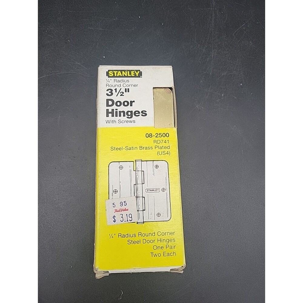 1 Pair Stanley 1/4" Round Corners 3 1/2" Satin Brass Door Hinges 08-2400 RD 741